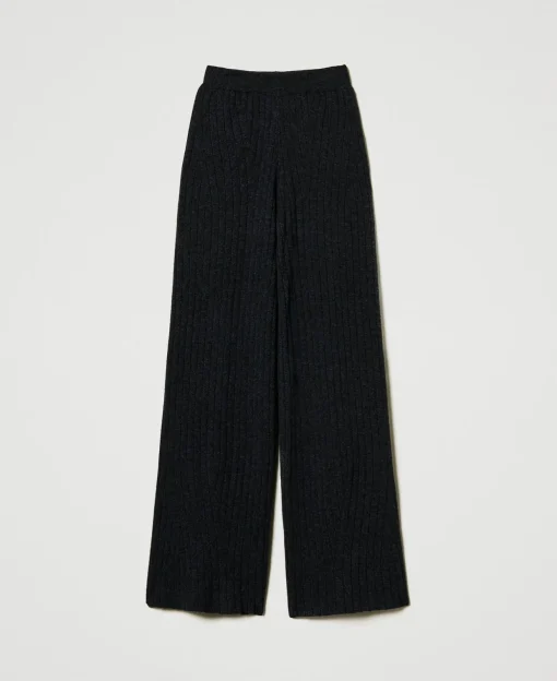 Pantaloni A Palazzo In Maglia Misto Lana
