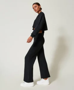 Pantaloni A Palazzo In Maglia Misto Lana