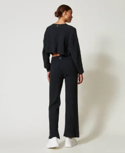Pantaloni A Palazzo In Maglia Misto Lana