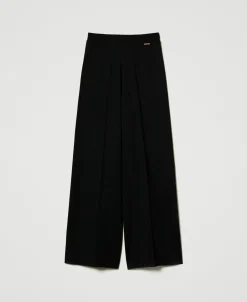 Pantaloni A Palazzo In Misto Lana