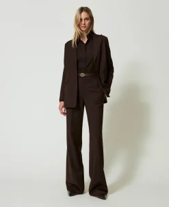 Pantaloni A Vita Alta In Lana Stretch