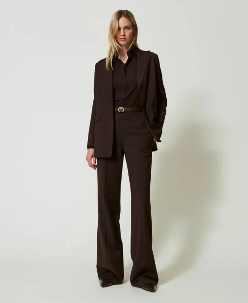 Pantaloni A Vita Alta In Lana Stretch