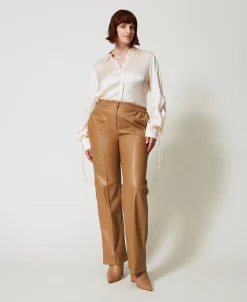 Pantaloni Effetto Pelle Con Elastico