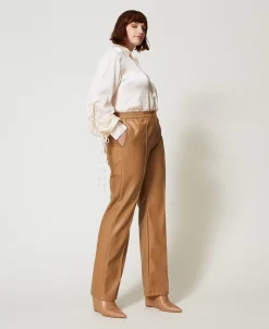 Pantaloni Effetto Pelle Con Elastico