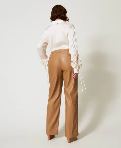 Pantaloni Effetto Pelle Con Elastico