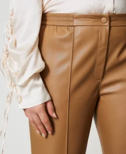 Pantaloni Effetto Pelle Con Elastico