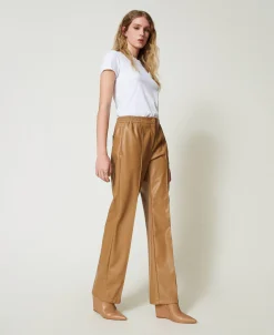 Pantaloni Effetto Pelle Con Elastico