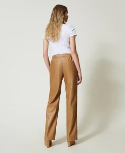 Pantaloni Effetto Pelle Con Elastico