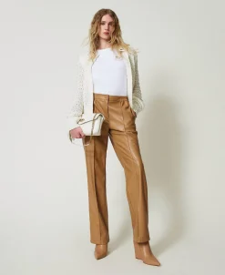 Pantaloni Effetto Pelle Con Elastico