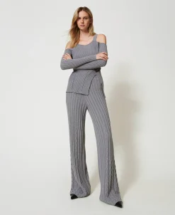 Pantaloni Flare In Filato Treeblend Con Trecce