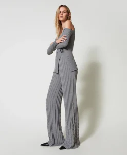 Pantaloni Flare In Filato Treeblend Con Trecce