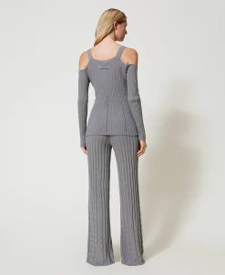 Pantaloni Flare In Filato Treeblend Con Trecce