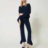Pantaloni Flare In Maglia Con Volant