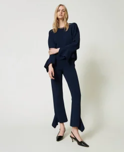 Pantaloni Flare In Maglia Con Volant