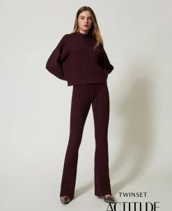 Pantaloni Flare In Maglia A Trecce