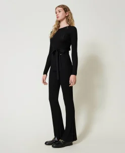 Pantaloni Flare In Maglia A Costine