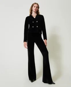 Pantaloni Flare In Maglia Con Bottoni Oval T