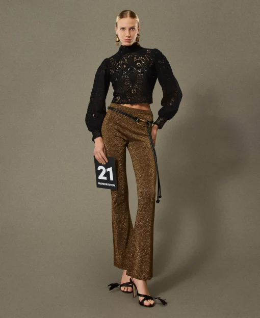 Pantaloni Flare In Maglia Con Lurex