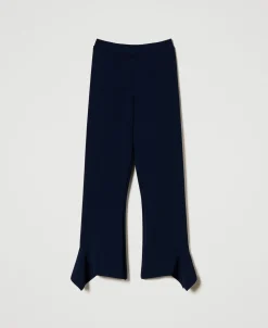 Pantaloni Flare In Maglia Con Volant