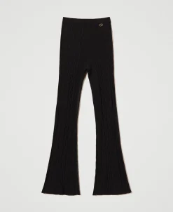 Pantaloni Flare In Maglia A Costine