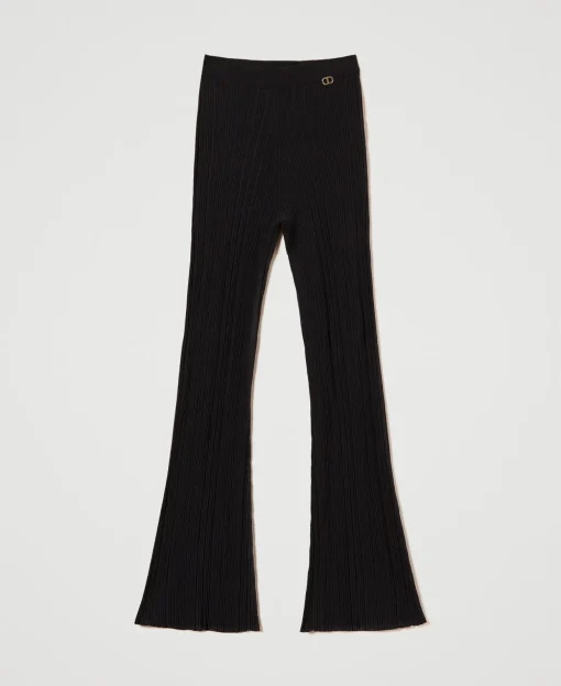 Pantaloni Flare In Maglia A Costine