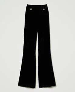 Pantaloni Flare In Maglia Con Bottoni Oval T