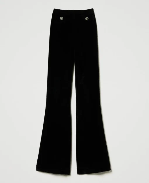 Pantaloni Flare In Maglia Con Bottoni Oval T