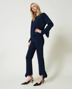 Pantaloni Flare In Maglia Con Volant