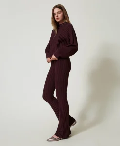 Pantaloni Flare In Maglia A Trecce
