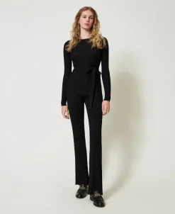 Pantaloni Flare In Maglia A Costine