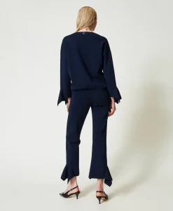 Pantaloni Flare In Maglia Con Volant