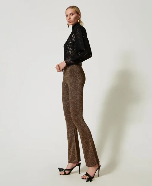 Pantaloni Flare In Maglia Con Lurex