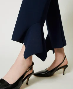 Pantaloni Flare In Maglia Con Volant