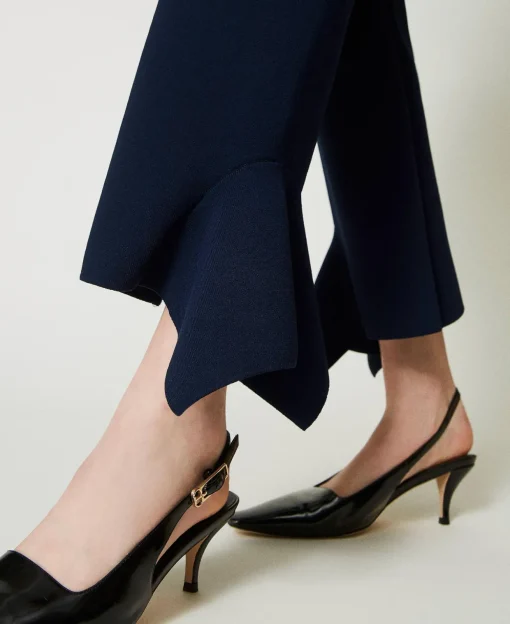Pantaloni Flare In Maglia Con Volant