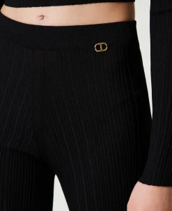Pantaloni Flare In Maglia A Costine