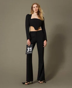 Pantaloni Flare In Serge Misto Lana