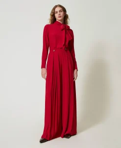 Pantaloni In Crêpe Plissé Con Bottoni