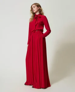 Pantaloni In Crêpe Plissé Con Bottoni