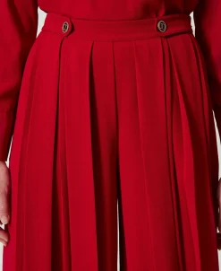 Pantaloni In Crêpe Plissé Con Bottoni