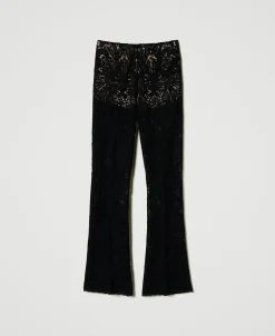 Pantaloni In Maglia Crochet A Fiori
