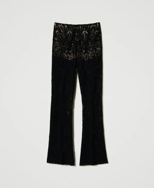 Pantaloni In Maglia Crochet A Fiori