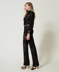 Pantaloni In Maglia Crochet A Fiori