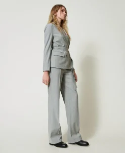 Pantaloni In Misto Lana Con Piega