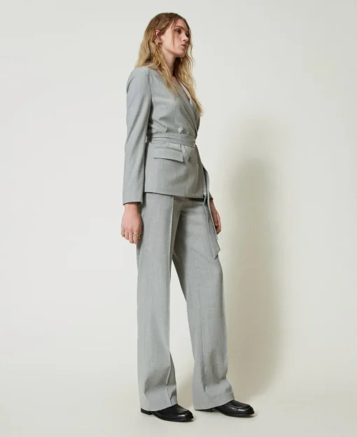 Pantaloni In Misto Lana Con Piega