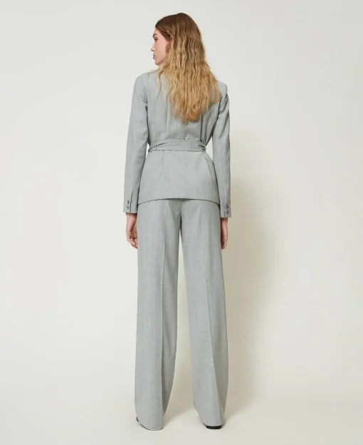 Pantaloni In Misto Lana Con Piega
