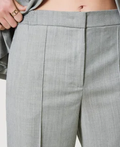 Pantaloni In Misto Lana Con Piega