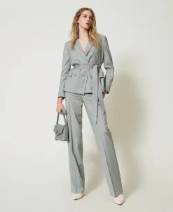 Pantaloni In Misto Lana Con Piega