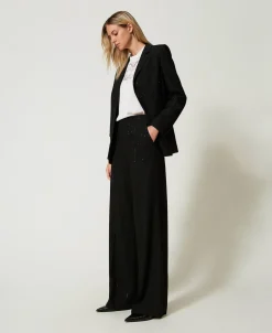 Pantaloni In Panno Con Paillettes