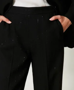 Pantaloni In Panno Con Paillettes