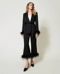 Pantaloni In Raso Con Piume